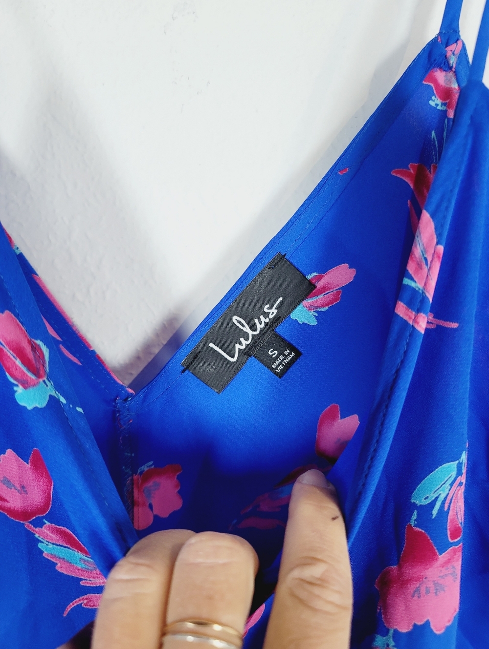 Lulu's Tropical Time Cobalt Blue Floral Print Swim Cover-Up Jumpsuit, Size Small - Picture 4 of 5